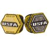 USFA tournament rings for champions and finalists, featuring hexagonal design with crystal embellishments.