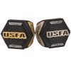 USFA tournament rings showcasing Champions and Finalist titles with hexagonal designs and bold lettering.
