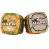 USFA Tournament rings: gold Champion and silver Finalist, adorned with logos and rhinestones for a dazzling finish.