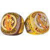 Tournament rings with hotdog designs, labeled Champion and Finalist, embellished with colorful jewels.